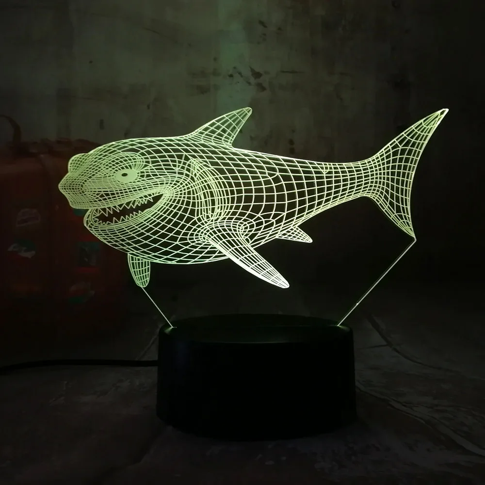 Новый крутой Акулья пасть 3D светодиодный 7 цветов Ночник светильник USB пульт