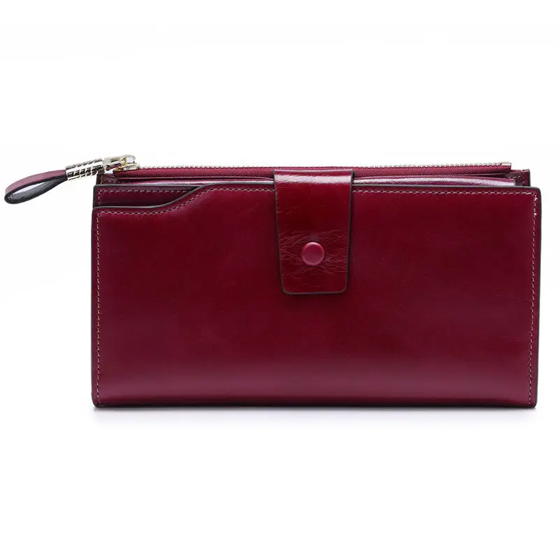 

Women's RFID Blocking Wax Genuine Leather Clutch Wallet Card Holder Organizer Ladies Purse Phone Female Big Clutch New