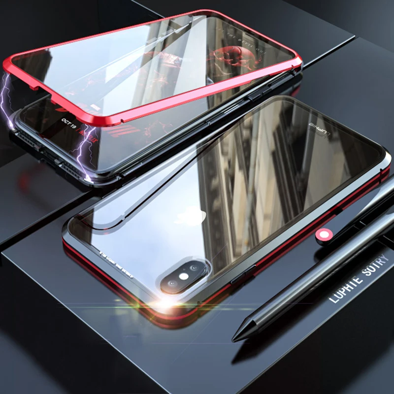 Магнитный чехол для iphone XS Max 360 дюйма передний + задний двусторонний 9H из