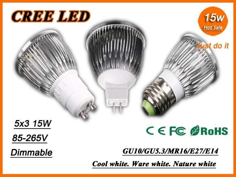

X10 Free shipping High power CREE GU10 E27 E14 MR16 9W 12W 15W 85-265V Dimmable Light lamp Bulb LED Downlight Led Bulb
