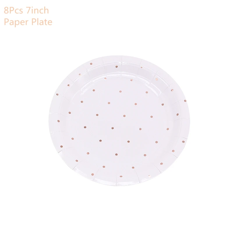 8pcs 7inch plate Розовое золото вечерние одноразовые столовые приборы набор вечерние бумажные стаканчики тарелки и соломки вечерние украшения стола свадебные принадлежности для дня рождения - Цвет: 8pcs 7inch plate