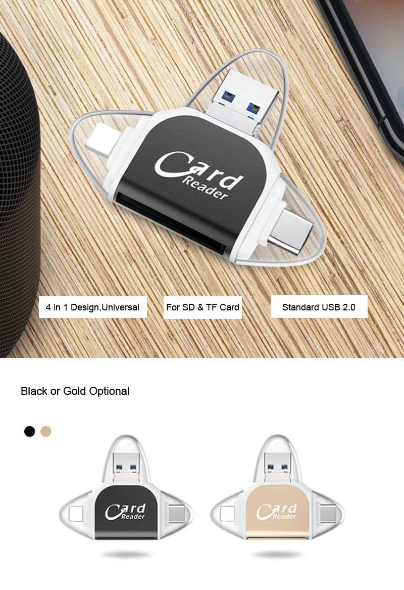 Все в одном 1 SD TF кардридер Тип C SDHC OTG адаптер памяти для iPhone X XS MAX XR 5 6 7 8 iOS Android