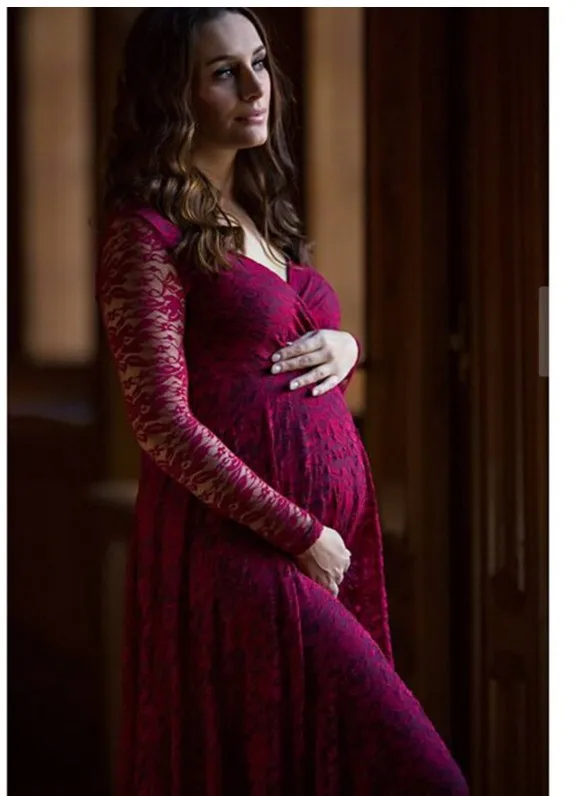 Fashion Maternity Dress for Photo Shoot Maxi Gown Shoulderless Lace Fancy Sexy Women Photography Props | Мать и ребенок