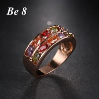 be8 brand unique design colorful aaa cubic zirconia round shape wedding rings rose gold color beauty bijouterie for women r 070