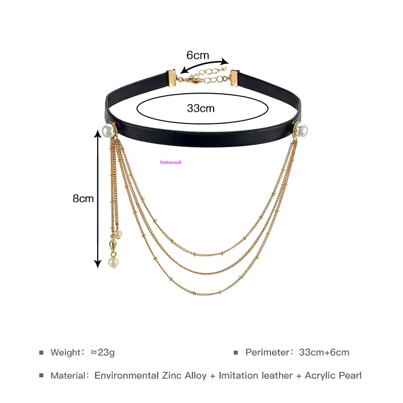 Punk Style Luxury Simulated Pearl Multi Layer Tassel Leather Chokers Necklace VN613 | Украшения и аксессуары