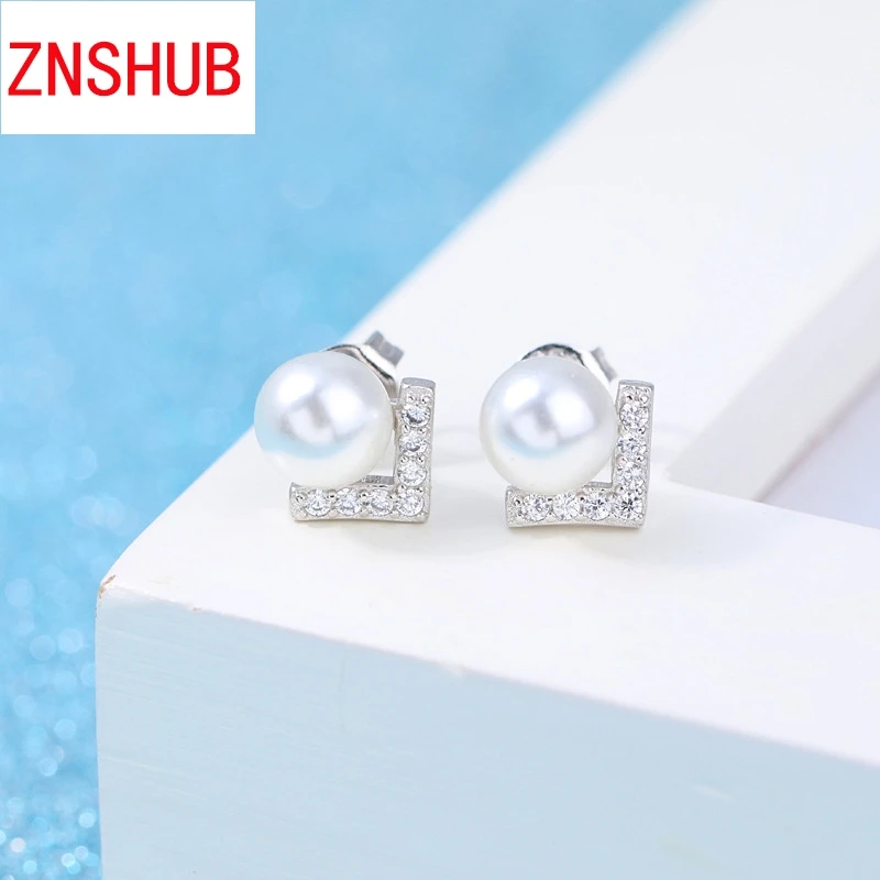 Роскошные Ocean Pearl Серьги гвоздики V форме треугольной полудрагоценных Серебряные