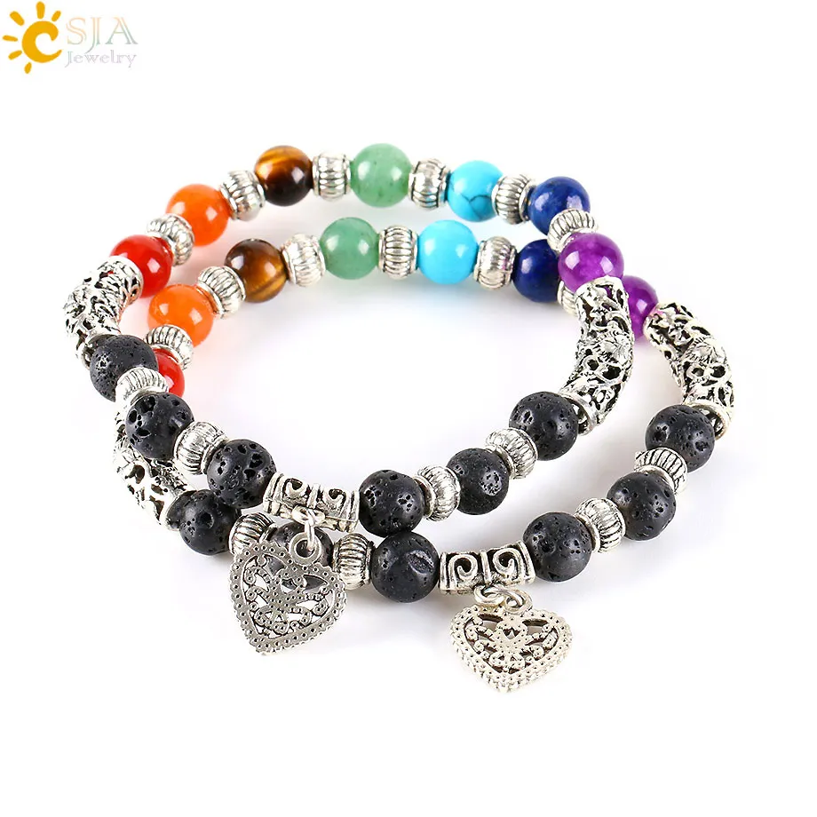 Женский браслет радужной чакры CSJA винтажное ювелирное изделие в стиле бохо с