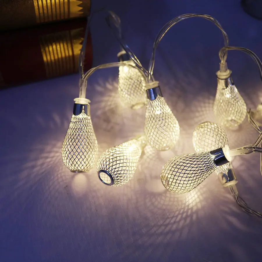 10/20/30 LED Silver Hollow Metal Water Drop Festoon Led Light Bedroom Home Party Birthday Wedding Christmas Lights Decoration 23 | Лампы и