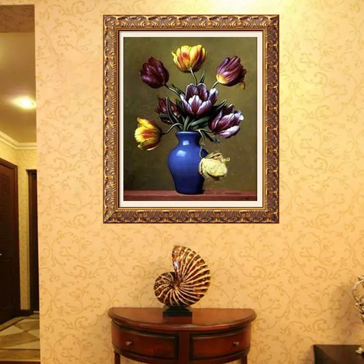 

Quiet Tulip Needlework,14CT Counted Cross stitch kits Elegant Flowers Embroidery Canvas ,DIY Handmade Decor Vase Painting