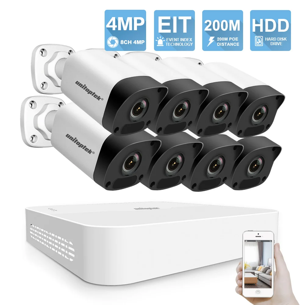 H.265 HD 8CH 4MP POE IP камера NVR комплект водонепроницаемый IP67 CCTV система 200M расстояние 52V