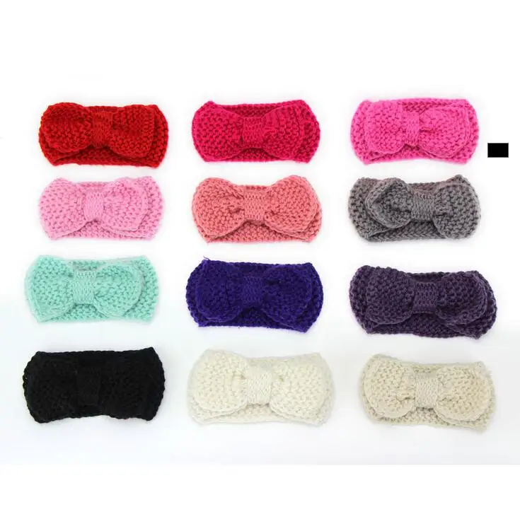 2018 cute winter children hair accessories baby Bohemian earmuffs knitting headband big bowknot ribbon handmade warm purple |