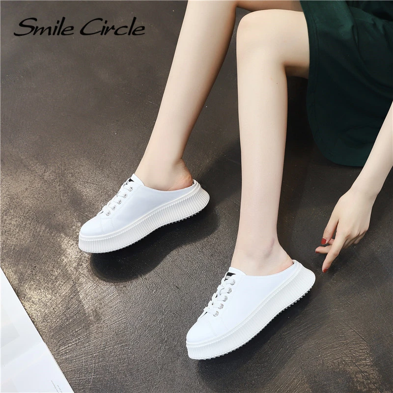 Smile circle/2019 г. весенне-летние белые туфли на плоской платформе женская модная