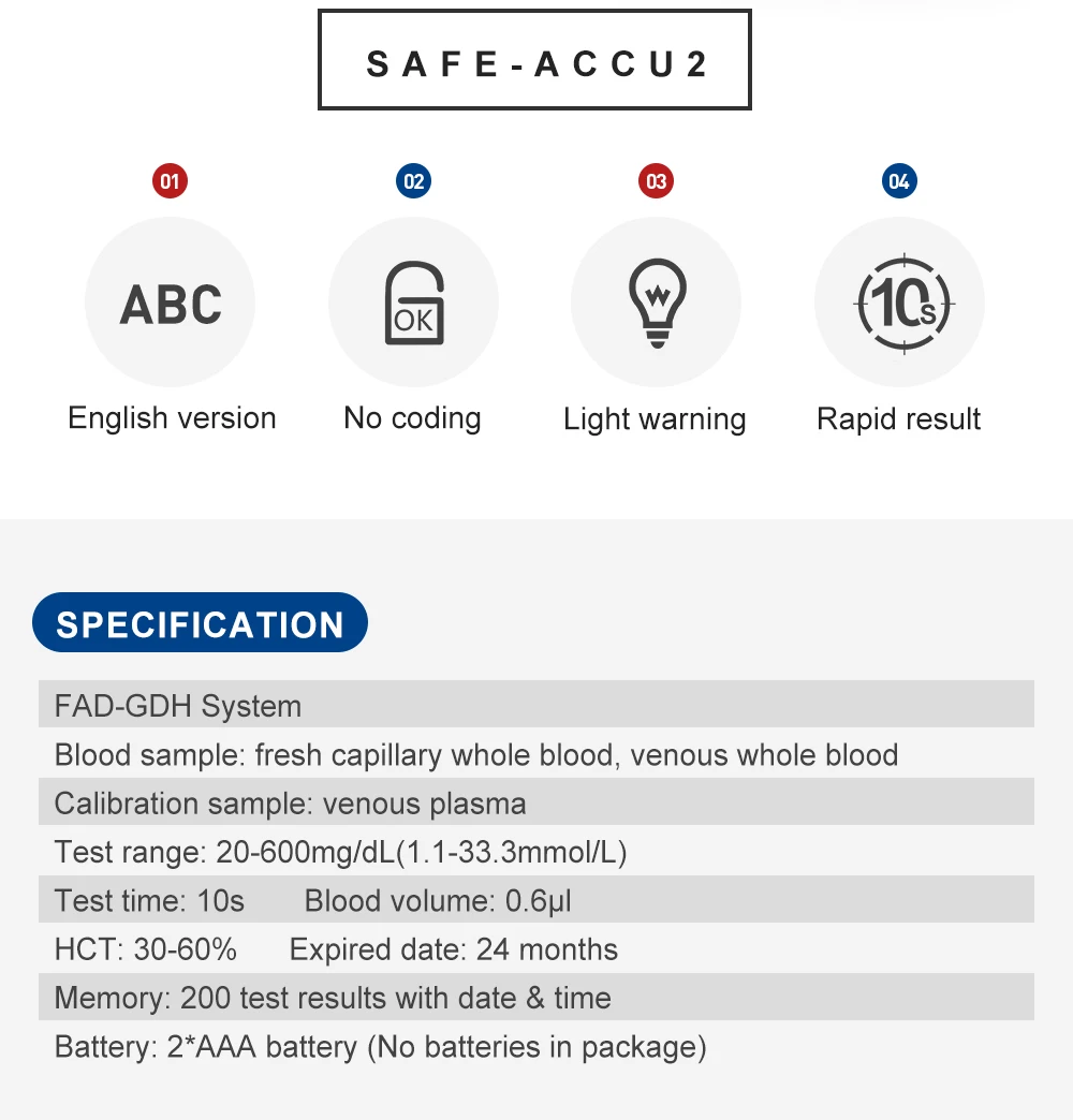 SINOCARE Safe-Accu2 глюкометр измеритель уровня глюкозы в крови 150 тест-полоски ланцеты надежный точный тест er мониторинг глюкозы медидор