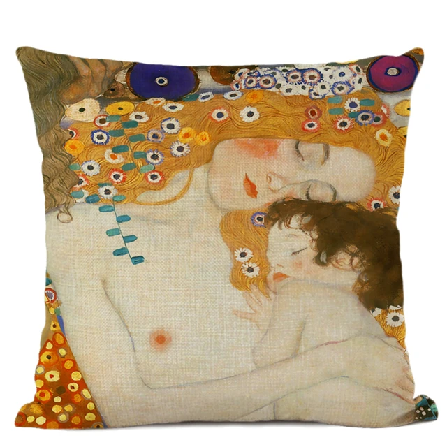07 Льняная наволочка для подушки Gustav Klimt The Kiss в стиле ретро, декоративная наволочка с масляными рисунками, наволочка для домашнего декора - Цвет: 07