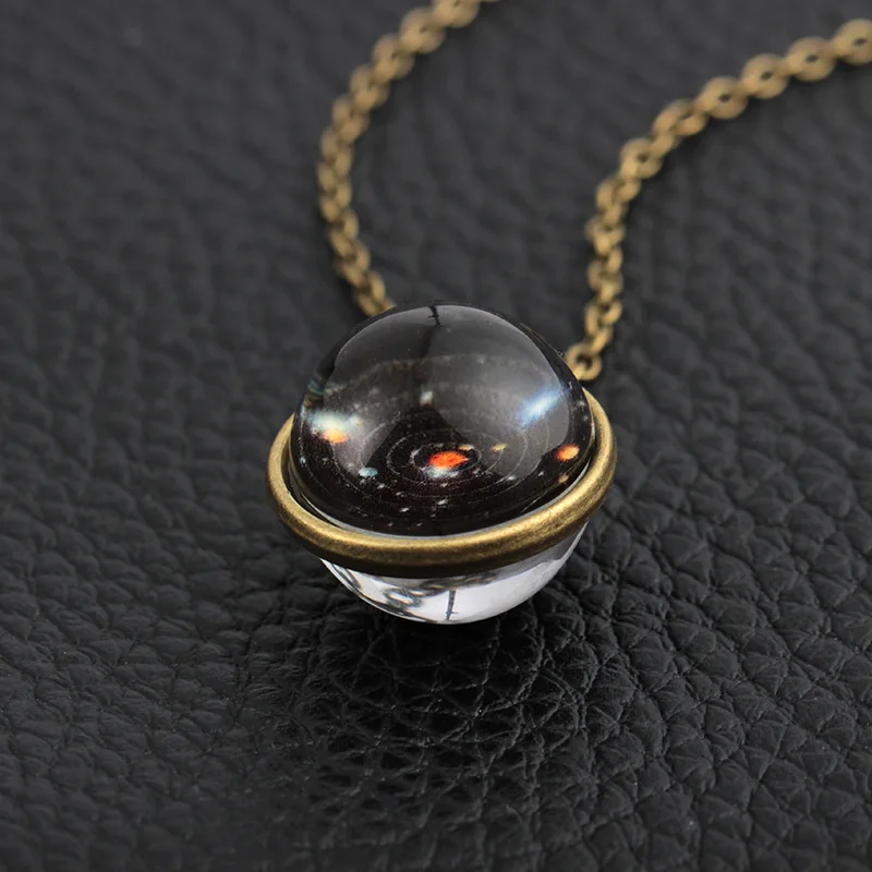 YWHL discount Store Fashion lovers galaxy nebula double-sided glass ball pendant necklace | Украшения и аксессуары
