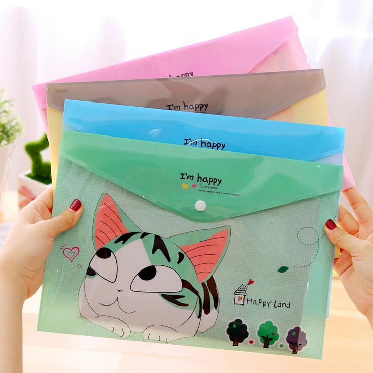 

1Pcs New Cute Cheese Cat PVC A4 File Folder Document Filing Bag Stationery Bag Gift H2350