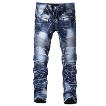 Фирменный дизайн мужские байкерские джинсы винтажные моющиеся в