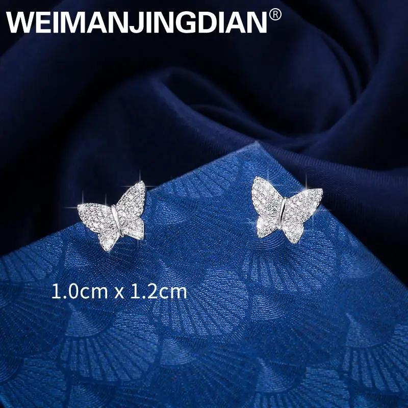 WEIMANJINGDIAN Новое поступление сверкающий фианит, циркон, Кристалл Бабочка, серьги со шпилькой, для Для женщин и девочек - Окраска металла: Посеребренный