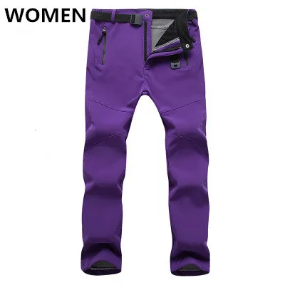 women purple Новинка, Зимние флисовые штаны из флиса для мужчин и женщин, для улицы, водонепроницаемые, походные, лыжные, альпинистские, мужские спортивные брюки - Цвет: women purple