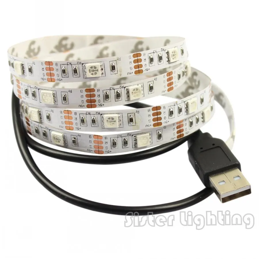 USB 5V SMD5050 Светодиодная лента 60 светодиодов/метр 0 5 м 1 2 IP20 с метром кабель ТВ фон