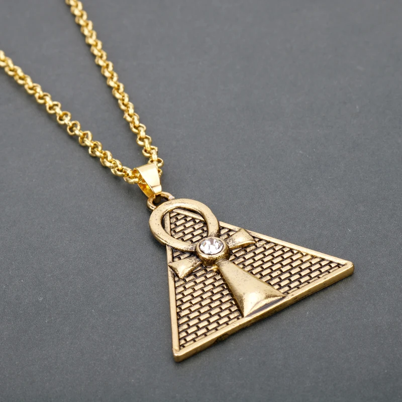 Mystic ER Египетский Анкх пирамиды крест ожерелье ключ Rhe жизни Треугольник Кулон