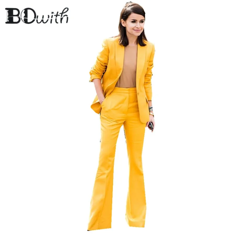 Custom Made Yellow 2 Piece Set (Jacket+Vest) Women Elegant Pants Suits Ladies Business Pant Suits Formal Office Suits