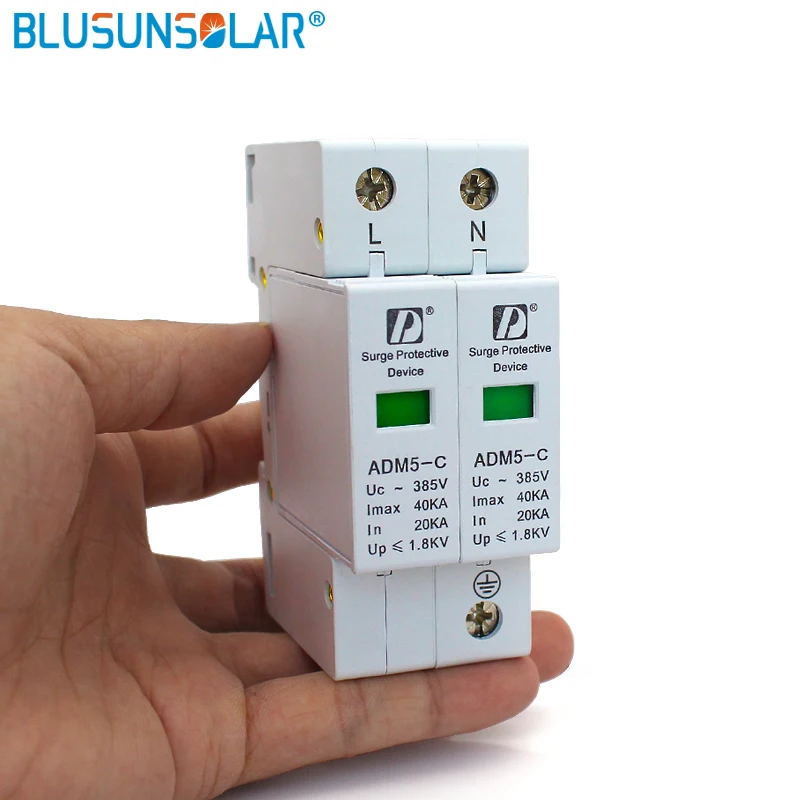 Высокое качество 20 40kA 2P + N 110V 220V 380V AC din рейка SPD низкая защита от скачков