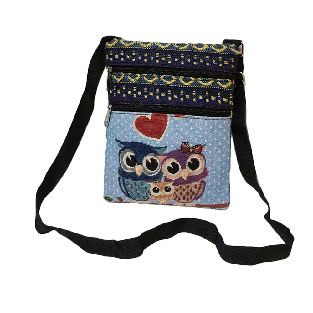A Summer Women Messenger Bags Zips Bag Lady Canvas Cartoon Owl Printed Crossbody Shoulder Bags Small Female Wallet Bag 19*25cm - Цвет: A
