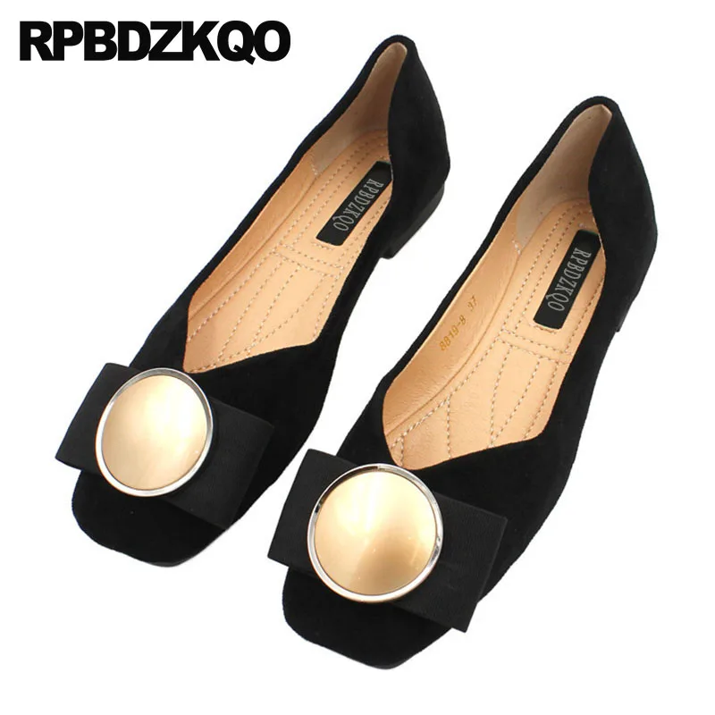 

2021 Chinese Large Size Purple Driving Suede Black Bow Metal Ladies Beautiful Square Toe Designer Women Cheap Shoes China Flats