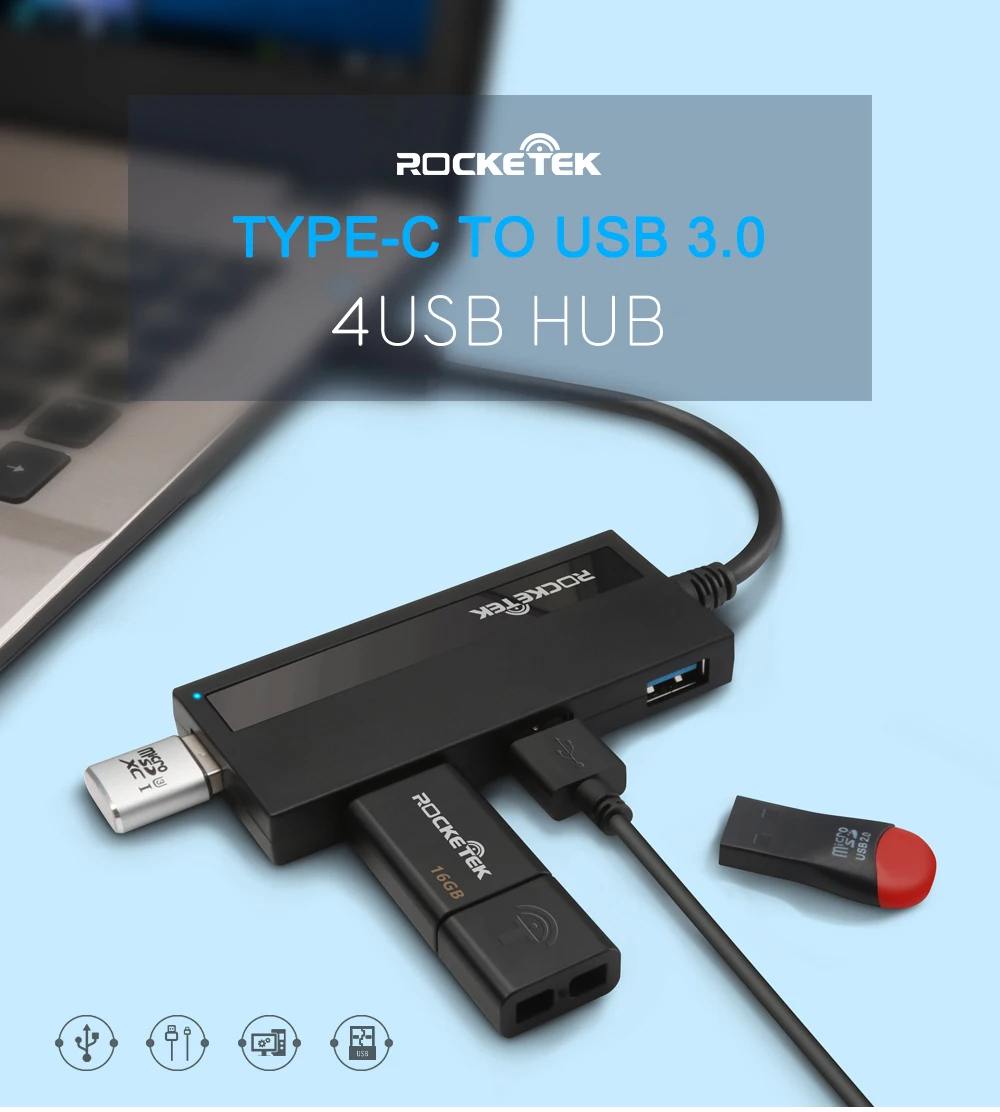 Rocketek мульти otg usb type c 3,0 концентратор 4 порта type-c адаптер usb-c разветвитель интерфейс питания для MacBook Air ПК Аксессуары для ноутбуков