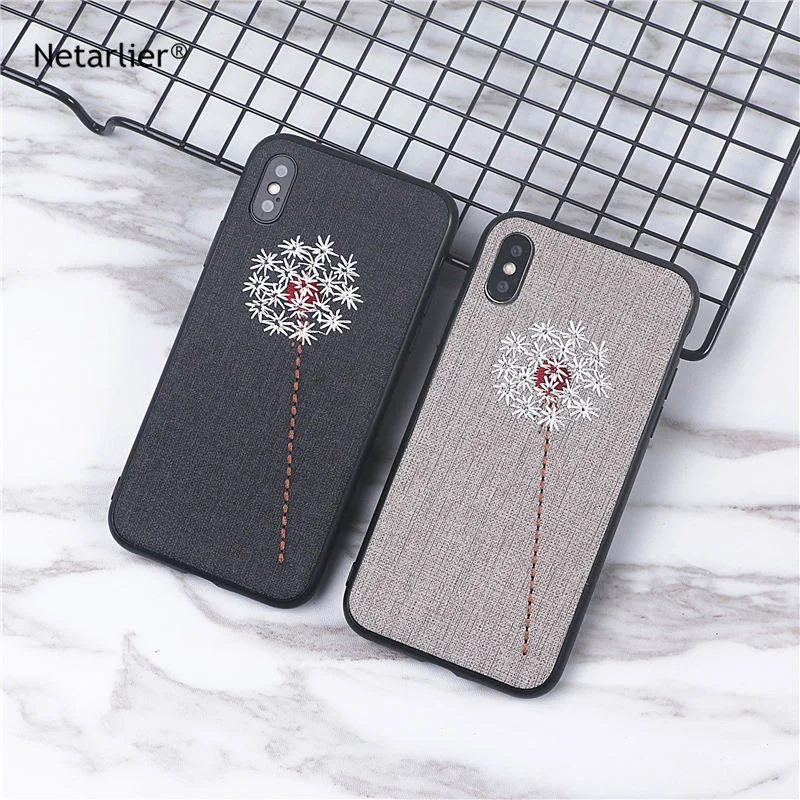 Netarlier вышивка телефонные чехлы для iPhone X Case винтажная ткань в одуванчиках мягкий
