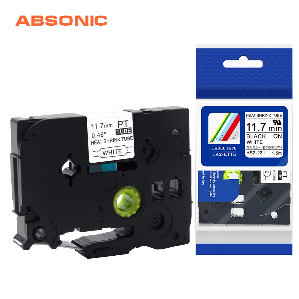 

Absonic 5PCS 11.7mm HSe-231 Heat Shrink Tube Tapes Black on White for Cable Fiber Compatible For Brother T-E300 PT-E500 PTE550W