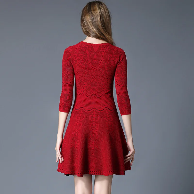 Платье-Свитер женское винтажное жаккардовое облегающее а-силуэта с принтом |