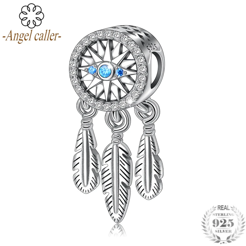 Ангел звонящий из подлинного стерлингового серебра 925 Ловец снов бусы Синий
