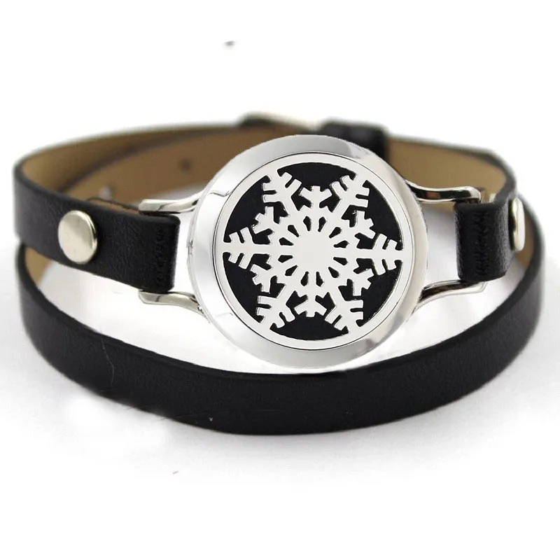5 шт. черные кожаные браслеты винтовые снежинки диффузор для эфирного масла