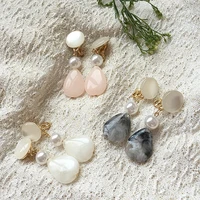 new sweet teardrop gray pink white resin elegant pearl clip earrings