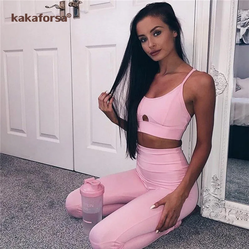 Женские комплекты для йоги Kakaforsa эластичный спортивный костюм розового цвета