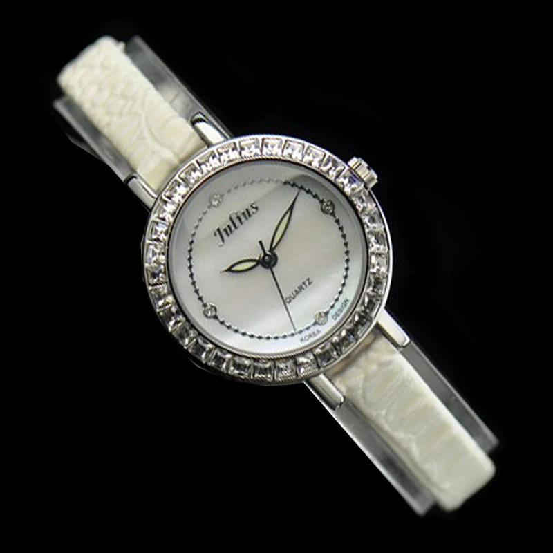 SALE! Discount Julius Old Types Lady Women's Watch Japan Mov't Fashion Hours Bracelet Real Leather Girl's Birthday Gift - Color: 23mm beige silver