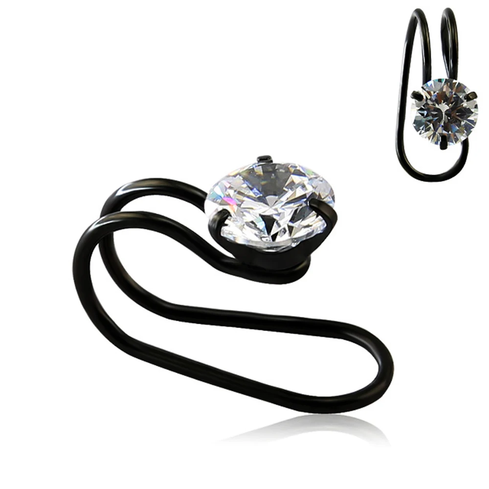 Кольцо клипса из хирургической стали с круглым цирконом 1 шт.|piercing jewelry|fake piercing