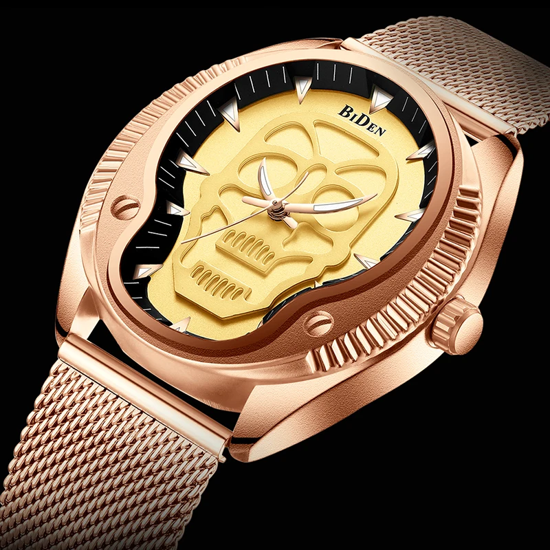 Мужские наручные часы роскошные брендовые дизайнерские со стальным черепом и