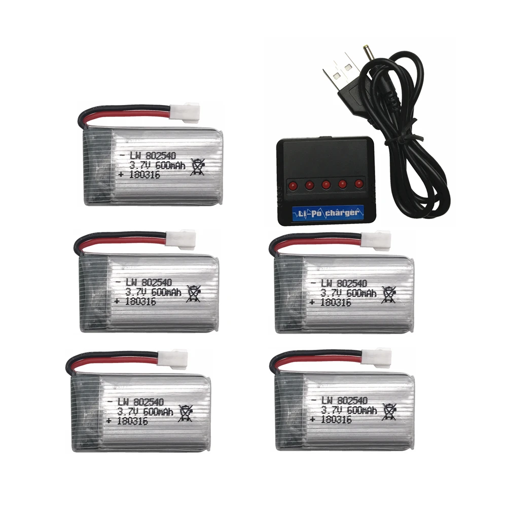 

5PCS for Syma X5 X5C X5S X5SC X5SW 3.7V 600mAh Lipo Battery Pack + 5 in1 charger RC quadcopter Remote controlled aircraft