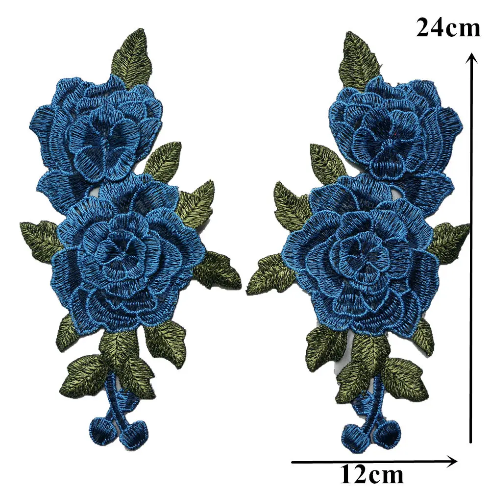 2 шт. 3D цветы листья красная синяя вышитая ткань аппликации сетчатая отделка
