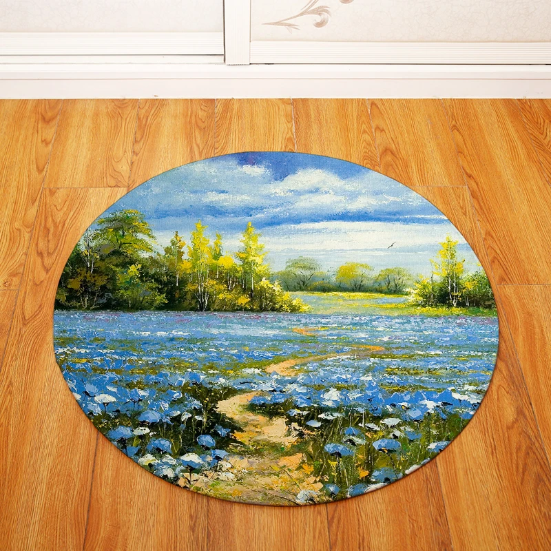 Круглые коврики для гостиной с ландшафтным принтом спальни стульев туалета