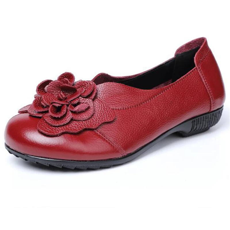 2019 Handmade Flowers Women Shoes Flat Heel Leather National Wind Grain Soft-Soled For Gifts dd107 | Обувь