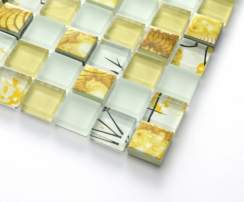 yellow printed puzzle mosaic tiles EHGM1004 for kitchen backsplash bathroom shower wall cover hallway border | Дом и сад
