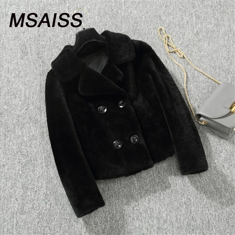 S-XL MSAISS зимние женские овечьи стриженый мех пальто Высокое качество леди овчина пальто дамы Теплый черный мех куртка