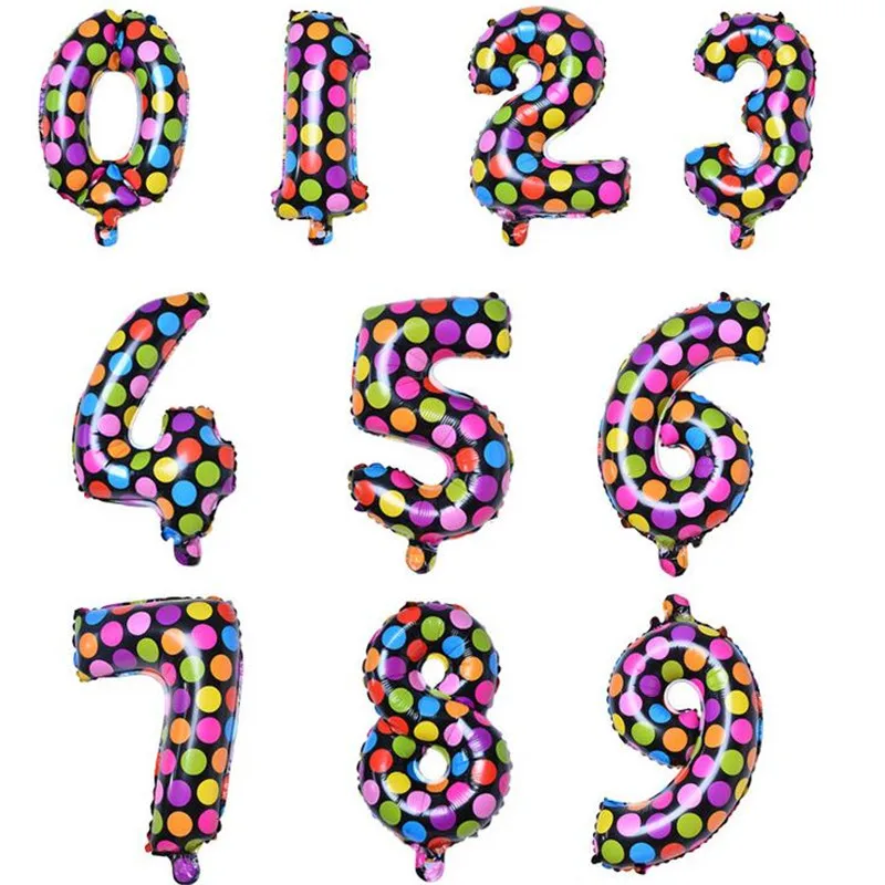 1 шт 16 дюймов в разноцветный горошек Фольга воздушные шары с цифрами числами