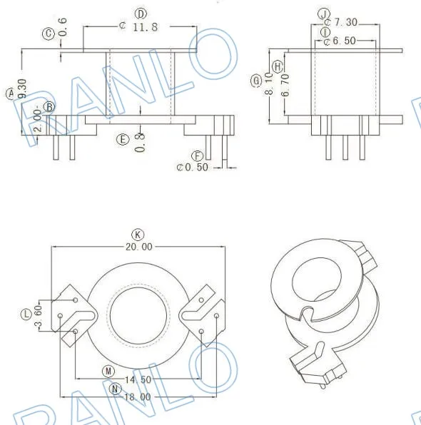 RM6 PTH высокочастотный трансформатор рамка Магнитный ферритовый сердечник PC40 3 +