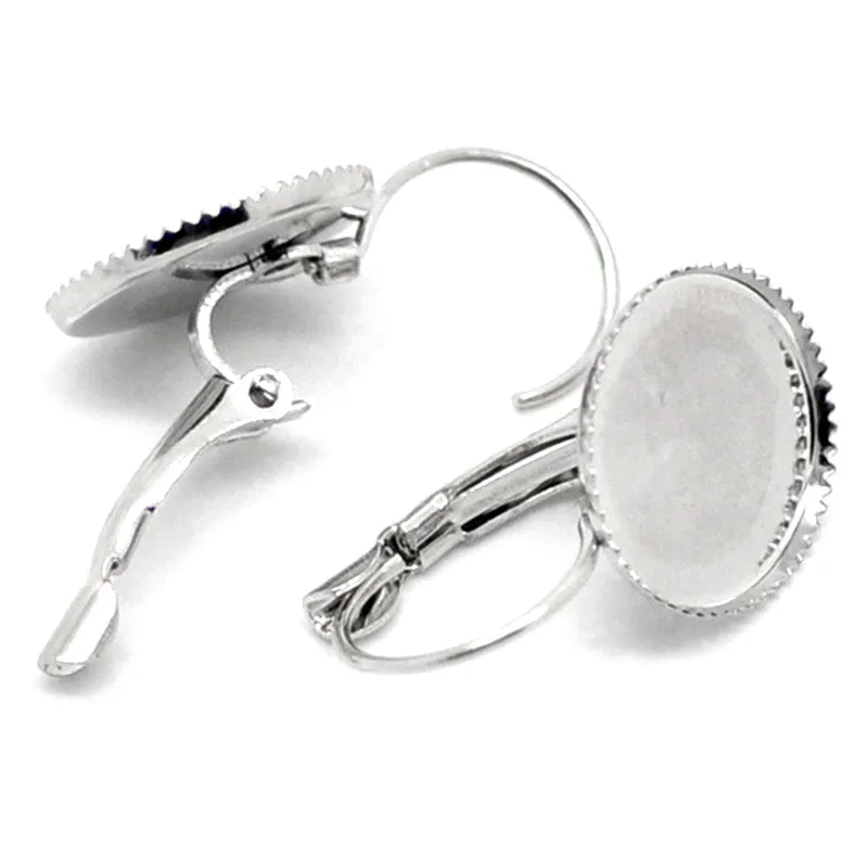 

10Pcs Earrings Clips Ear Cameo Settings Alloy Copper Silver Tone Jewelry DIY Making Findings 25x15mm(Fit 14mm)