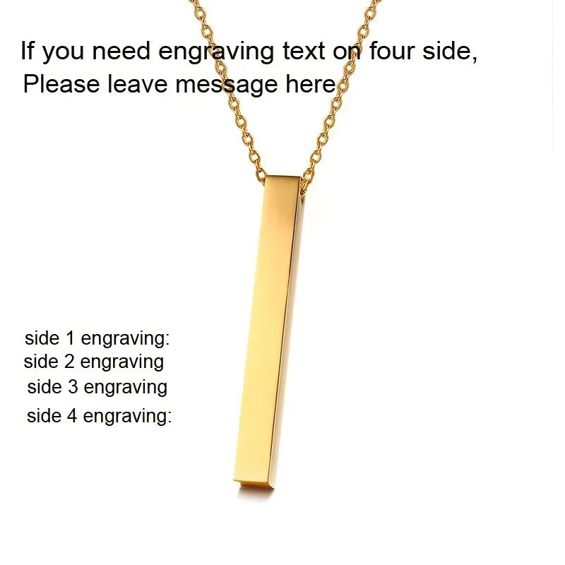 add gold engraving Выгравированное 3D вертикальное ожерелье в золотистой твердой нержавеющей стали персонализированное имя Дата кулон для мужчин женщин ювелирные изделия - Окраска металла: add gold engraving